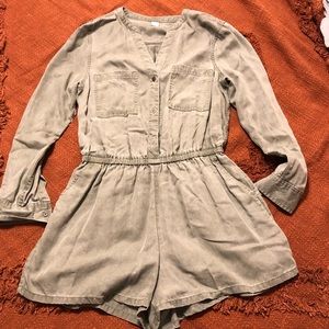 Green denim romper